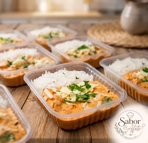 Marmita de strogonoff com arroz branco